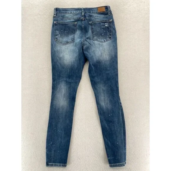 Judy Blue Jeans Women's 7/28 Skinny Fit Medium Blue Stretch Denim Distressed - Picture 14 of 14